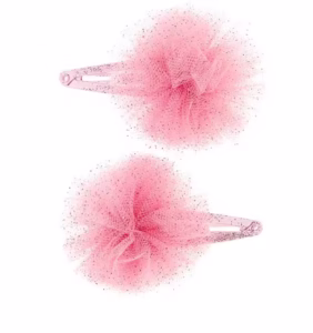 Twee haarspeldjes met eenroze pompon in tule